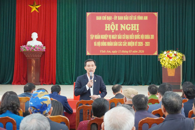 Xã Vĩnh Am tổ chức Hội nghị tập huấn nghiệp vụ và diễn tập công tác bầu cử